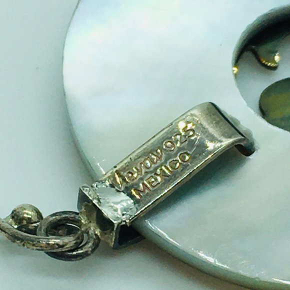 Abalone Shell Earrings Sterling Silver Etched Dangle Pierced Merav Mexico 925 - Picture 8 of 9